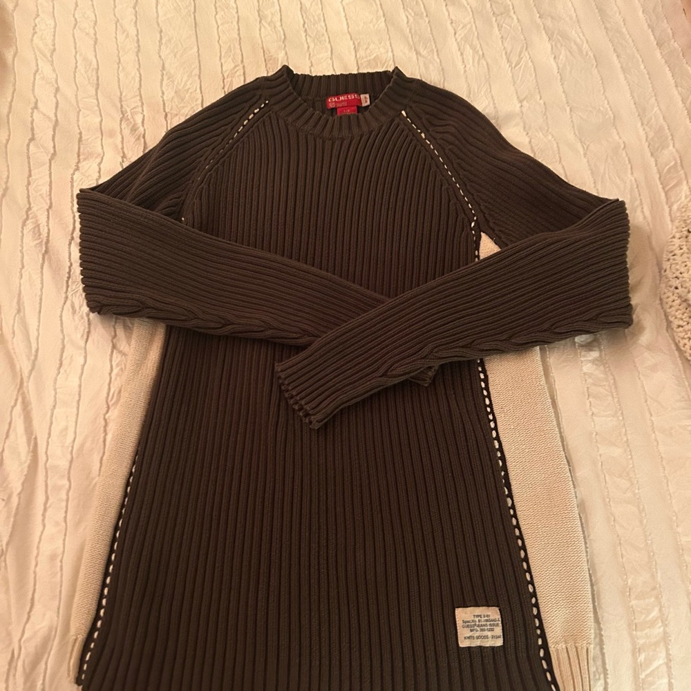 Vintage Guess Chocolate Ribbed Knit Top